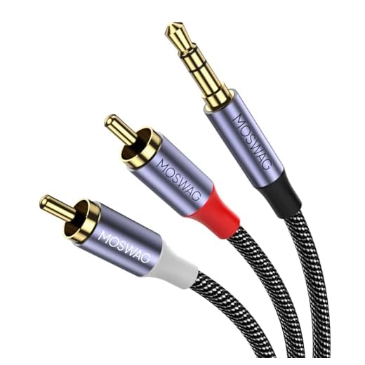 MOSWAG Cable de 3,5 mm a RCA de 3,5 m/1 m, 3,5 mm 1/8 a RCA 2 macho, divisor de auriculares, carcasa de metal, cable auxiliar 1/8 conector para smartphones, MP3, tabletas, altavoces, HDTV