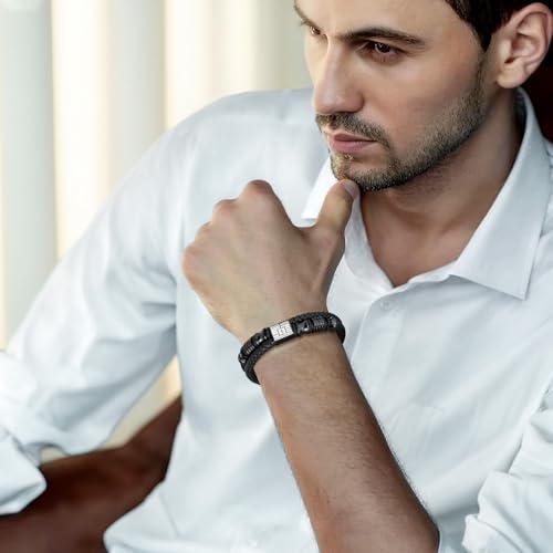 VNOX Cross Bracelet for Men - Double-Row Braided Leather Faith Bible Verse American Flag Bracelets for Men Jewelry Gift Religious Baptism Easter Gifts for Young Men Teenage,Adjustable Wristband2