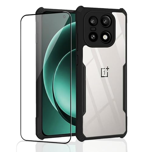 Image of Back Cover Case + Screen Protector for OnePlus 15 5G | Transparent & Black Mobile Phone Back Case Cover for 1 + OnePlus 15 | Camera Protection | One Plus 15 5G TPU & PC Black Back Case