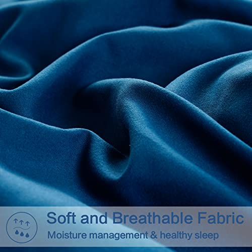 EASELAND King Size Down Alternative Comforter - Quilted Duvet Insert for All Seasons, Soft Lightweight with Corner Tabs, Summer Winter Warm Bedding, Navy 90x102 Inches