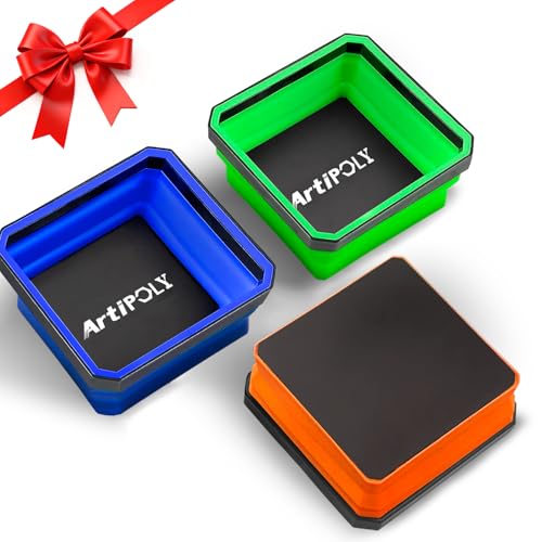 ARTIPOLY Collapsible Magnetic Parts Tray Set, 3 Pack Foldable Silicone Magnetic Tool Trays for Bolts...