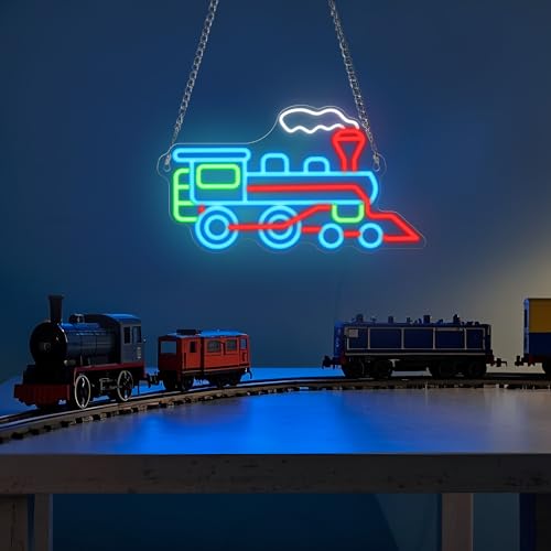 Image of CoolGift Mart Steam Train Neon Sign, Dimmable LED Neon Wall Light USB Powered with Multiple Color Lights, for Bedroom Living Room Game Room Man Cave Home Birthday Gift for Kids Teen Boys Girls