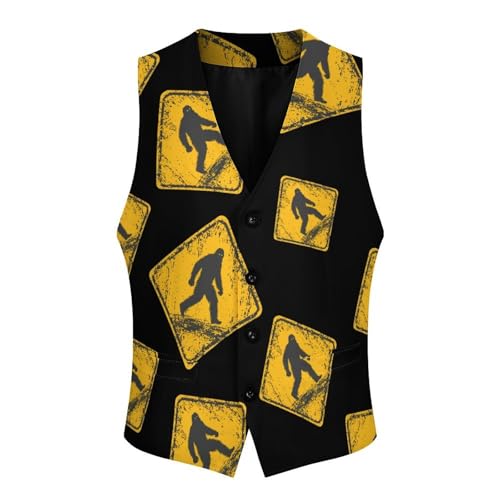 Sasquatch Crossing Road Sign Men's Formal Suit Vest for Business Formal Or Casual Dress Waistcoat Wedding4