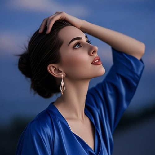 LOVE&CLOVER 18K Rose Gold Plated Earrings for women dangling, Crystal Drop Dangle Earrings Elliptical Ring Teardrop Women hypoallergenic Wedding Gift Rose Gold4