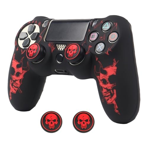 Image of RALANHorned Skull Head Design Controller Skin Cover with 2 Thumb Grips Compatible with PS4 /Playstation 4 Slim /Pro Controller