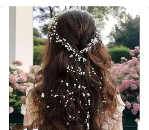 Image of 1 Pcs Handmade Pearl Hair Vine for Bride | Elegant Hair Accessories for Wedding, Party & Festivals | for Girls with Long Wavy Hair