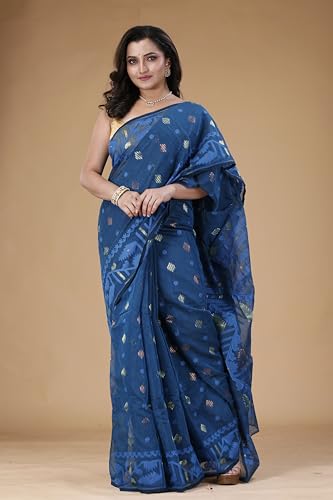 Image of OISHANI SAREE GHOR Women's Traditional Bengal Cotton Silk Soft Jamdani Saree - Authentic Design and Quality - No Blouse Piece