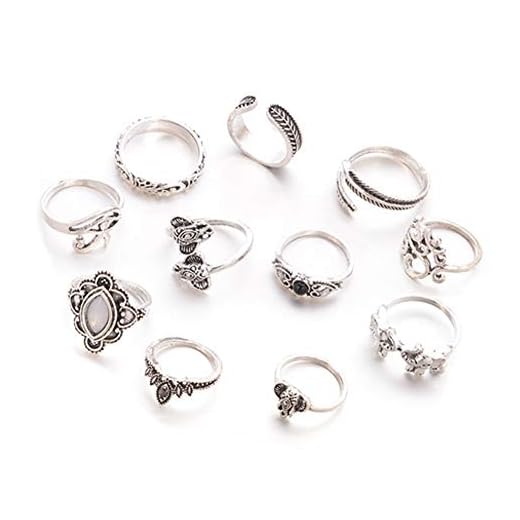 TrifyCore 11 PCS Creativo Vendimia del Estilo de los Anillos de la Manera Sale del Anillo del nudillo de Elefante Tallado Hueco Mujeres Anillos de la aleación de Joyas de Plata Set de Regalo