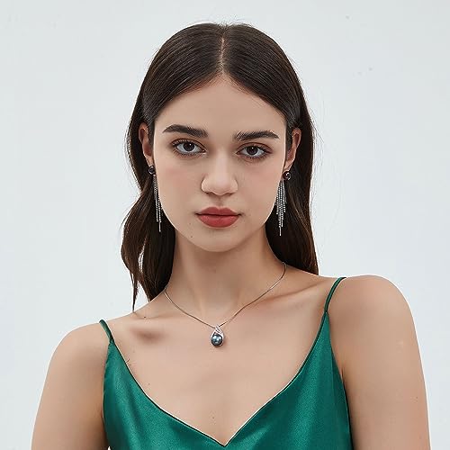 Black/White/Gold/Grey Pearl Necklace for Women, Sterling Silver Pendant Necklace, Handpicked Genuine Saltwater Cultured Pearls, Womens Chain 18+2 Inch Adjustable, Jewelry Gifts for Mother Wife2