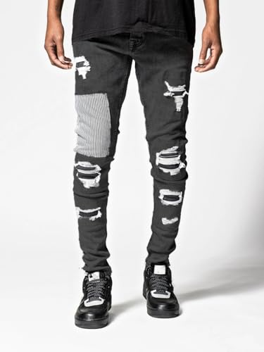 Jeans Pants Trousers Denim Ripped Stretchy Tight Fitting Trendy Personalized Fringed Small Leg for Men3