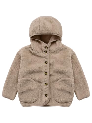 Kids Girls Warmth Jacket Coats Fleece Hooded Sleeve Button Overcoat with Pockets Winter Thermal Thick Outerwear3