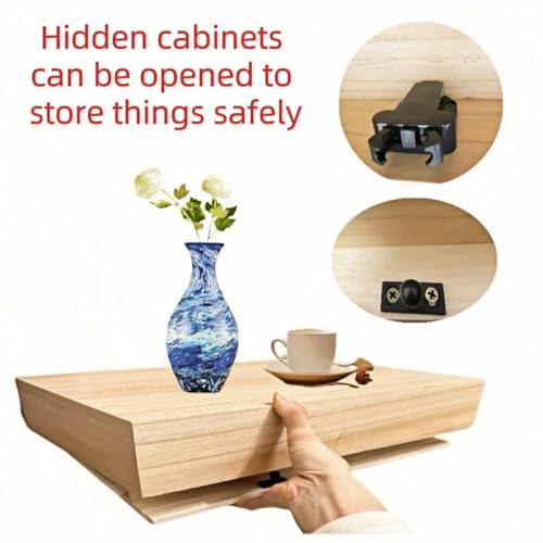 Hidden Compartment Shelf,Has Been Varnished,15.75 * 11.02 * 3.15 inches,Concealed Floating Shelves,Wall-Mounted Storage Solution,Perfect for Organizing or Displaying Books,Gun,Plants and Art(Wood)