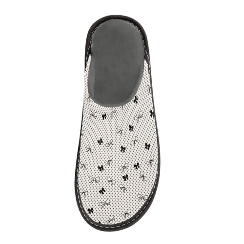 Slippers for Women Black Bow Grey Dots Pattern Soft Winter Warm Shoes Indoor Outdoor Non-Slip House Travel Slippers3