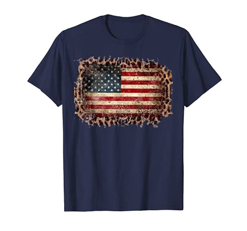 Vintage Old Leopard American Flag 4th of July Patriotic Camiseta