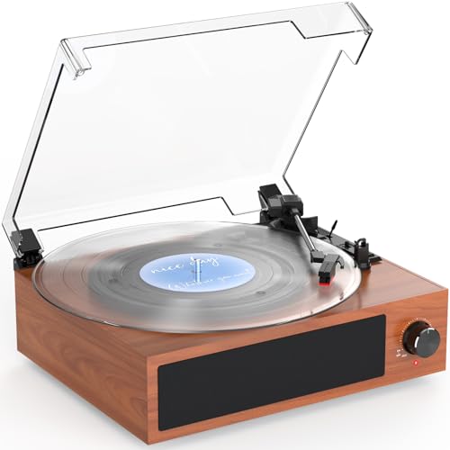 Image of Vinyl Record Players Vintage Turntable with Speakers Belt-Driven Turn Tables Support 3-Speed Bluetooth Wireless Playback RCA Line LP Phonograph Auto Stop Retro Walnut Red