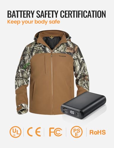 TIDEWE Heated Jackets for Men with Battery Pack, 180G Insulation Work Jackets, Water-resistant Coat (Black, Brown, S-XXXL)3