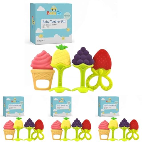 Image of BabyGo Teething Baby Chew Toys | BPA-Free Soft Silicone Teether for Babies 6-12 Months | Natural Organic Freezer-Safe Teething Toy for Toddlers | Gum Pain Relief Teether Set (16 Pack)