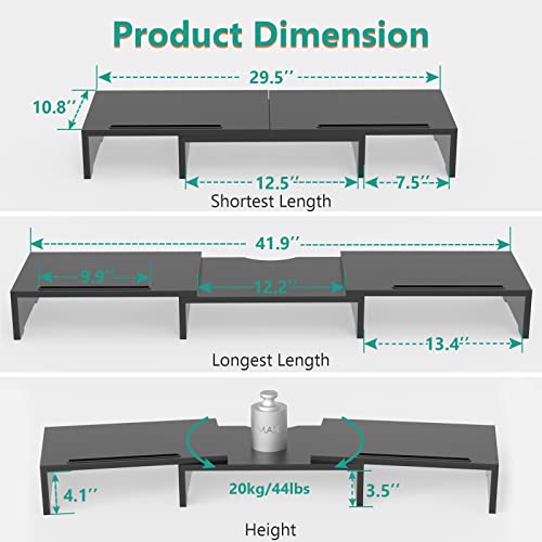 Image of WALI Dual Monitor Stand Riser, 3 Shelf Laptop and Computer Monitor Stand with Phone Holder, Length and Angle Adjustable Desk Organizer (PTT007T-B), Black | 3 Shelf Laptop and Computer Monitor Stand, Length and Angle Adjustable Desk Organizer (PTT007T-B), Black