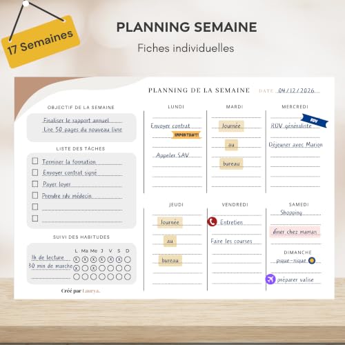 Planner Français de productivité, Semainier, Planning annuel mensuel journalier,agenda non daté, coffret cadeau stickers affirmations positives, to do list, bullet journal pre rempli (4 mois) – vue 4