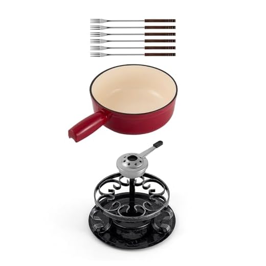 Swissmar KF-66517 Lugano 2-Quart Cast Iron Cheese Fondue Set, 9-Piece, Cherry Red