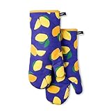 Kate Spade New York Lemon Party Oven Mitt 2-Pack Set, Heat Resistant, 100% Cotton, Navy Blue/Yellow, 7