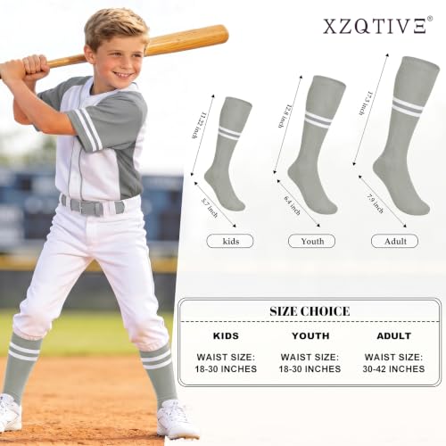 Image of XZQTIVE Baseball Softball Socks and Belt Combo Set Adjustable Softball Socks and Elastic Belt for Kids Youth Adult
