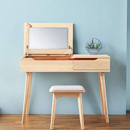 Taburete de madera nórdico con asiento acolchado en color beige para tocador y piano 4