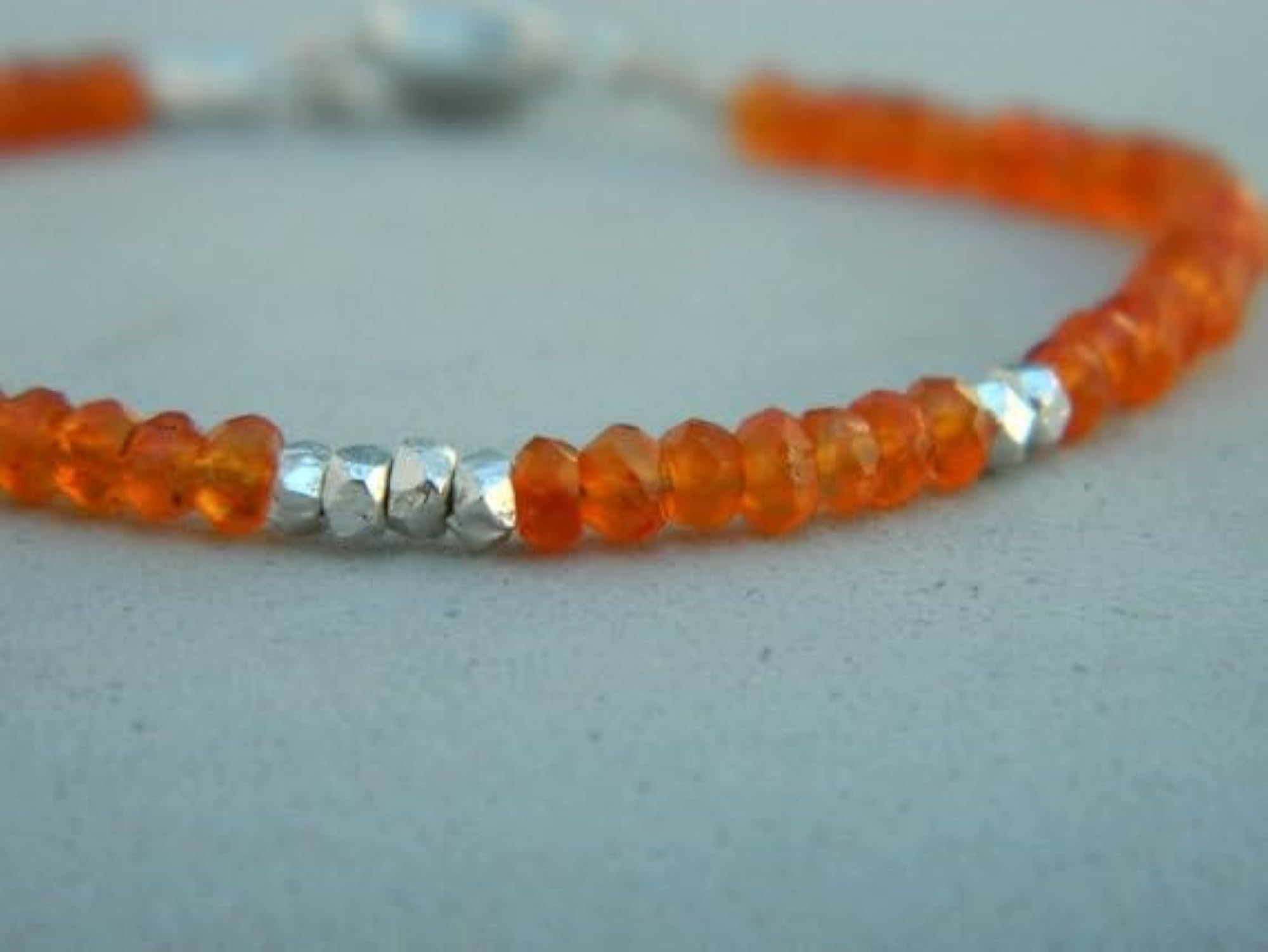 Carnelian Rondelle Beaded Bracelet, Adjustable 7 Inch with Silver Plated Clasp