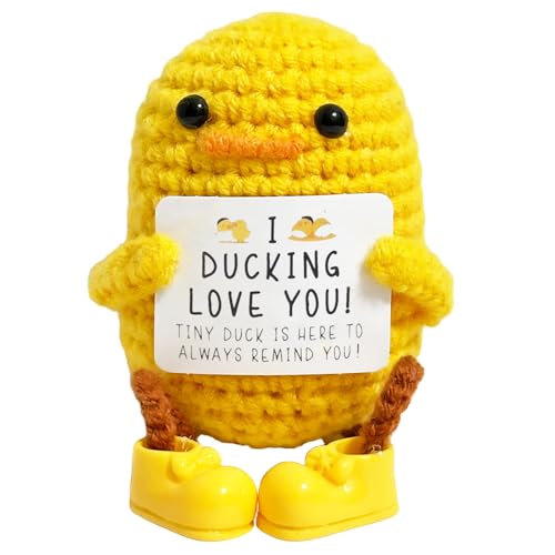 Positive Crochet Animals Long Legged Mini Duck - I Ducking Love You,Funny Positive Potato Best Friend Birthday Inspirational Gifts for Women Him Her Daughter Coworkers,Emotional Support Crochet