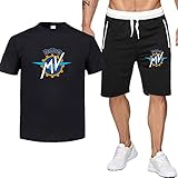 DKDAHIO Ensemble de Survêtement pour Hommes avec M.V A.g.u.s.t Imprimé Short à Manches Courtes T Shirt D'été Sport Vêtements Shorts Gymnastique Jogging Ensembles Black2||M