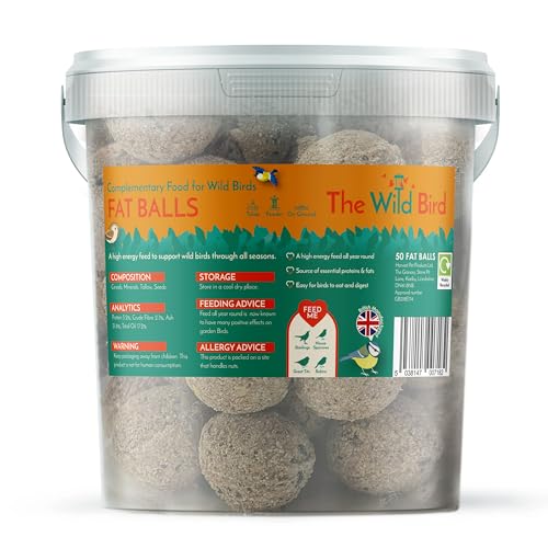 The Wild Bird - 50 Standard Suet Fat Balls 4kg Tub - High Energy Bird Feed Made with Human Grade Beef Tallow - All-Season Fat Balls for Wild Birds - Attracts a Variety of Garden Birds