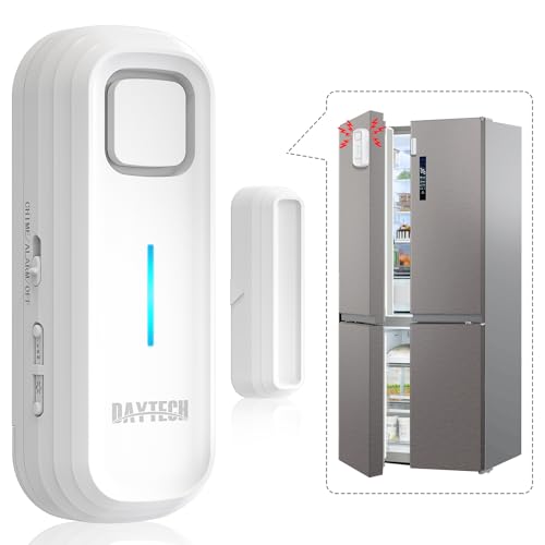 DAYTECH Freezer Door Alarm with Delay 1/2/3/4 Mins When Opend Window Alarm Close Doors Reminder Fridge Door Alarm Sensor or Chime 0 to 120 dB for Door Ajar Warning White 1 Pack