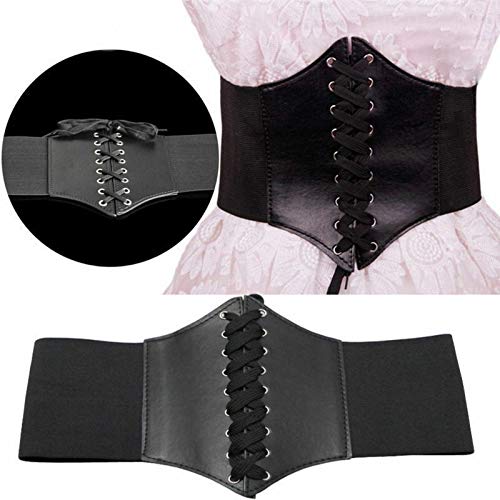 Waist Cincher Corset Wide Band Elastic Tied Waspie Belt Leather Black steampunk buy now online