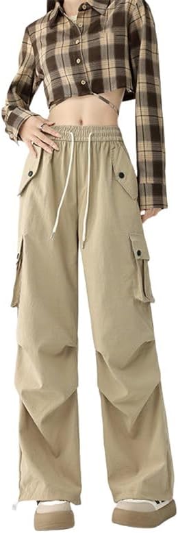 JYHBHMZG Women's American Style Autumn High Waist Drapey Casual Wide Leg Sports Cargo Pants
