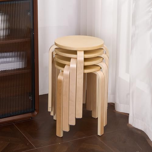 VitaSerendipity Stackable Bentwood Stool Set of 4 18 Round Wood Nesting StoolsSuitable for classrooms Dining RoomsKitchensLiving RoomPartiesBirch