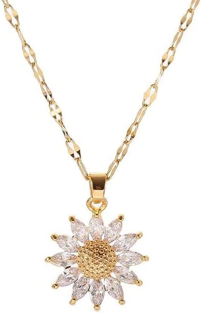 Collares, Watch Collar De Girasol Chapado En Oro de 14 k Para mujer Dama Colgante Con Cadena y piedras de circonia brillante para mujeres regalo novia mama esposa - INCLYE CAJA...