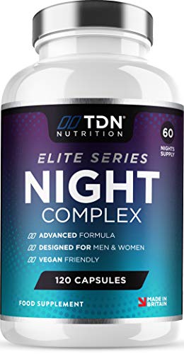 Night Aid 5-HTP & Natural Melatonin Sources - 120 Capsule Pills - Montmorency Cherry, Chamomile, Lemon Balm, Hops, L-Theanine, Lavender Plus Neuro Vitamins - 15 Ingredients - Vegan - UK Made
