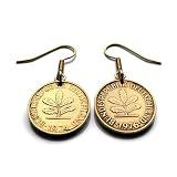1950 Germany Deutschland 5 Pfennig coin earrings oak tree seedling planting gardening Berlin Hamburg Munich Cologne Frankfurt Stuttgart Düsseldorf Dortmund Bavaria Rothenburg Leipzig Bremen e000229