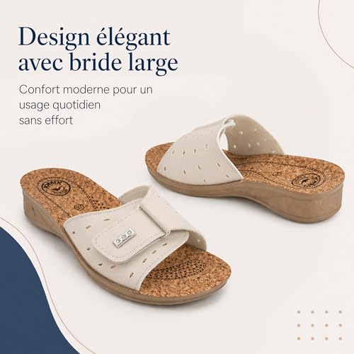 Mules ouvertes légères effet liège JOMIX confortables avec brides à scratch réglables - 2