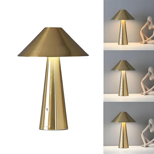 AoLa Lampada da Tavolo a Batteria a LED Lampada da Tavolo dimmerabile a sfioramento Lampada a Fungo Moderna Ricaricabile Via USB Lampada da Comodino a Fungo Portatile per Soggiorno,d'oro