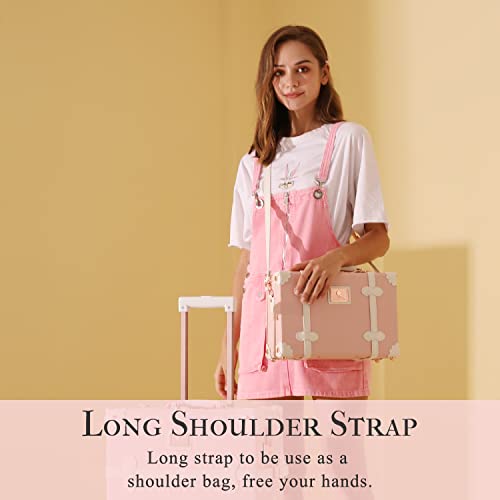 Unitravel 12inch Vintage Carry on Suitcase PU Leather Train Case with Combination Lock for Women (Embossed Pink) - Image 5