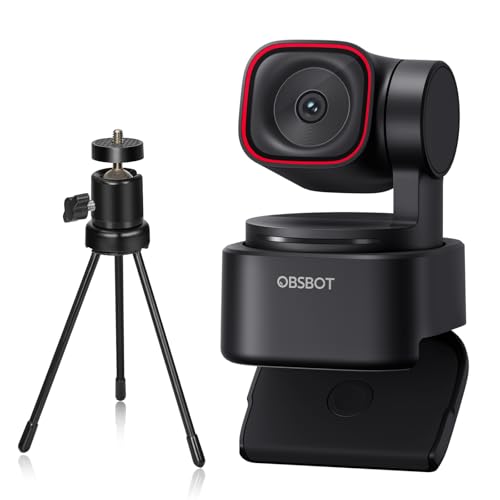 OBSBOT Tiny 3 Lite mit Stativ, 4K-Webcam Spatial Audio,Tri-Mikrofon-Array, PC-Kamera 120 fps HDR, mit KI-Tracking, Spracherkennung, Sprachsteuerung, PDAF-Autofokus, ideal für Gaming und Streaming