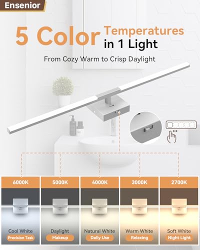 Image of Ensenior Modern Bathroom Vanity Light 32 inch, Built-in Dimmer, 18.5W Dimmable 5CCT Led Bath Lights, Baked-on Matte Grey Vanity Lights for Bathroom Mirror Cabinets Bedroom-FCC & ETL Certificated