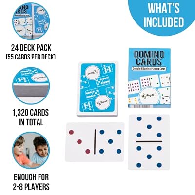 Regal Games - Double 9 Domino Playing Cards - Colored Dots Set - Family-Friendly Domino Card Game - 2-8 Players - Ages 8+ 55 Cards Per Deck, 24 Deck Pack - 3.5 x 2.5 - Perfect for Bulk Buying