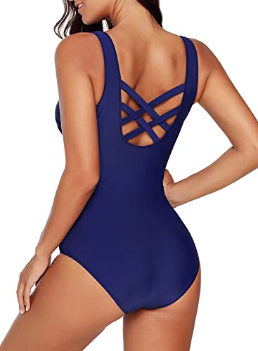 Aleumdr Swimsuits for Women One Piece Womens Swimsuits Racerback Athletic Bathing Suits for Women Sports Training Swimwear Blue Er X-Large - Image 2
