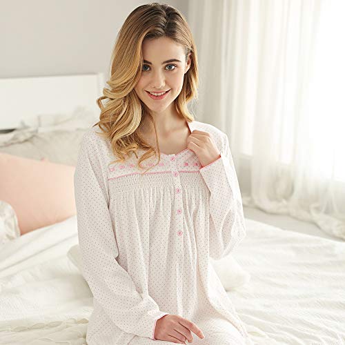 Keyocean Nightgowns for Women Plus Size, Cotton Long-Sleeve Long Soft Women Sleepwear Lounge-wear, Cream, XX-Large