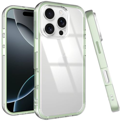 Puxicu Acrylic 2 in 1 for iPhone 13 Pro Case，Anti-Yellowing, Military-Grade Protection, Drop Shockproof Slim Phone Cover for iPhone 13 Pro 6.1", Clear+Light Green