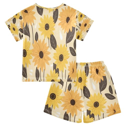 Yellow Sunflower Kids Pjs Set Boys Girls Summer Short-Sleeve Sleepwear Pajamas 2PCS2