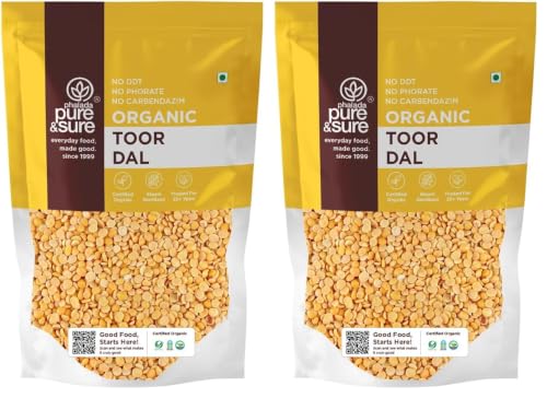 Image of Pure & Sure Organic Toor Dal - 500 gm | 100% Natural & Premium Arhar, Tur, Tuar Dal | Rich in Proteins & Fibers | Unpolished & Unadulterated (Pack of 2)