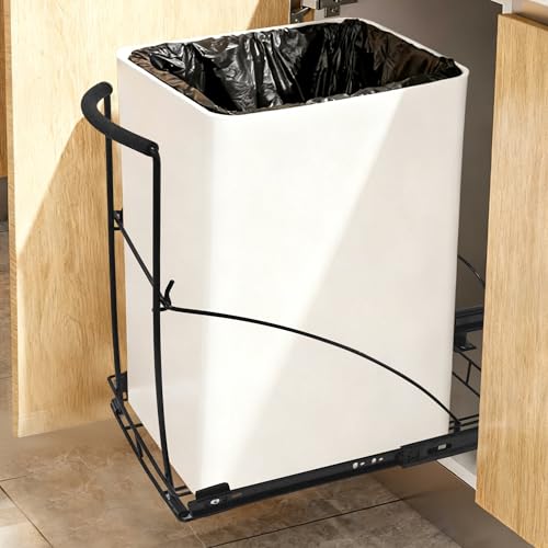 Pull Out Trash Can Under Cabinet Trash Can Organizer with Soft Close Rail Adjustable Cabinet Trash Can Pull Out Kit Under Sink Slide Out Shelf(Bin Not Included), Fits 7-13 Gallon